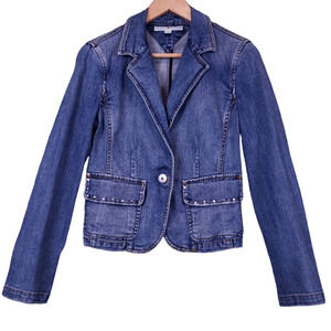 Vintage Tommy Hilfiger Women’s Denim Jacket Medium Blue Single Button Jean Coat